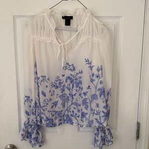 Rachel Zoe Blue and White Floral Blouse